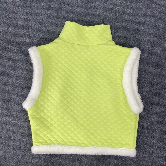 Women’s Size M Quilted Vest Neon Lime Green Faux Fur Trim Transitional Lux L A - Picture 6 of 10
